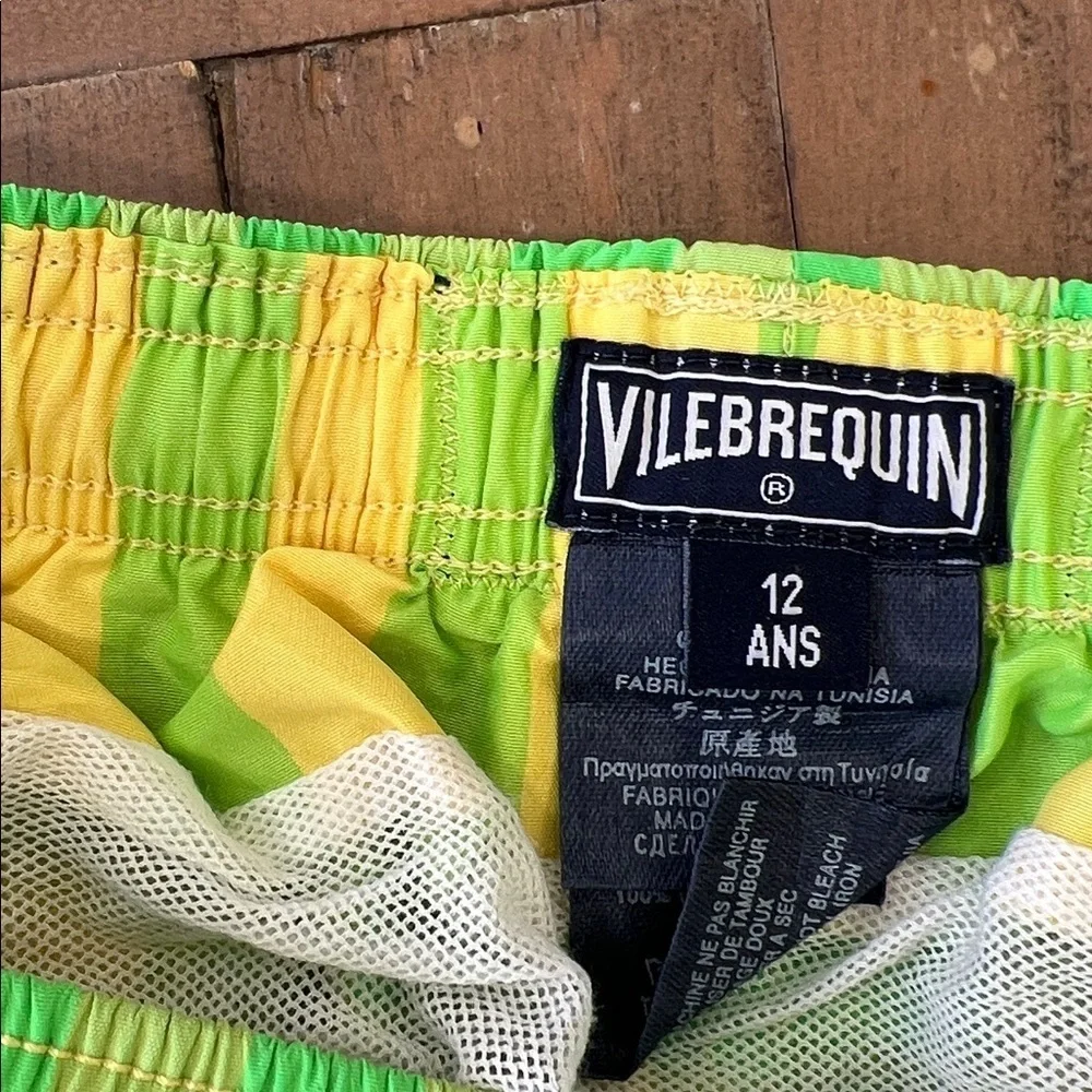 Vilebrequin Lime Green yellow Checkered plaid swim trunks kids 12